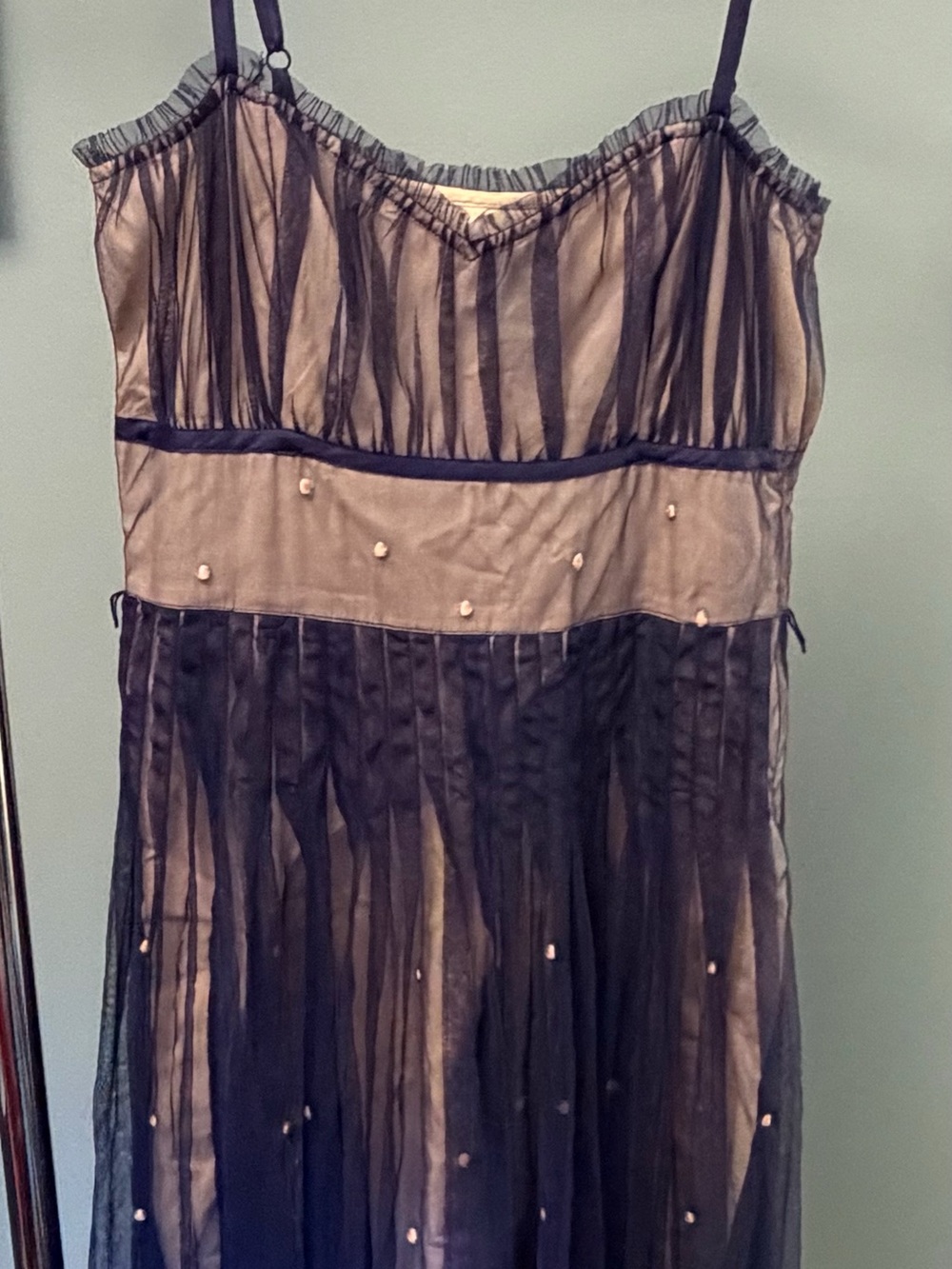 Odille Navy and Beige Sheer Overlay Dress